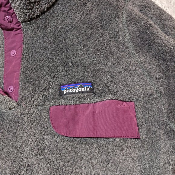 Patagonia Gray Purple Re-Tool Snap-T Fleece Pullover Kangaroo Pocket XL - Picture 5 of 7